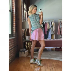 BURU White Label Clothing Sleeveless Mod Top - Green & Pink Plaid