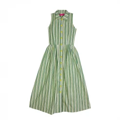 BURU Pink Label Clothing Sleeveless Placket Front Shirtdress - Green Stripe