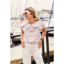 BURU Pink Label Sleeveless Ruffle Blouse - Candy Stripe Clothing