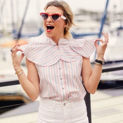 BURU Pink Label Sleeveless Ruffle Blouse - Candy Stripe Clothing