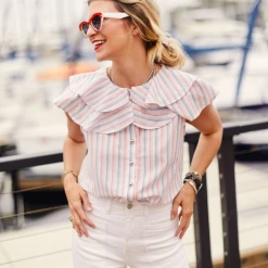 BURU Pink Label Sleeveless Ruffle Blouse - Candy Stripe Clothing