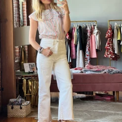 BURU Pink Label Sleeveless Ruffle Blouse - Candy Stripe Clothing