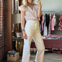 BURU Pink Label Sleeveless Ruffle Blouse - Candy Stripe Clothing