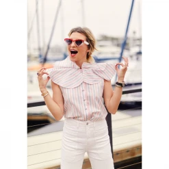 BURU Pink Label Sleeveless Ruffle Blouse - Candy Stripe Clothing