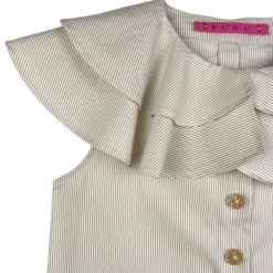 BURU Pink Label Sleeveless Ruffle Blouse - Tan Stripe Clothing