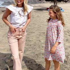 BURU Pink Label Sleeveless Ruffle Blouse - Tan Stripe Clothing