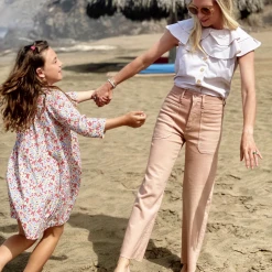 BURU Pink Label Sleeveless Ruffle Blouse - Tan Stripe Clothing