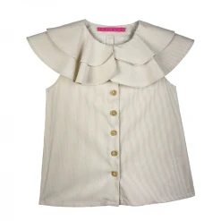 BURU Pink Label Sleeveless Ruffle Blouse - Tan Stripe Clothing