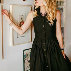 BURU Pink Label Clothing Sleeveless Placket Front Shirtdress- Black Poplin 20 BURU Pink Label Clothing Sleeveless Placket Front Shirtdress- Black Poplin