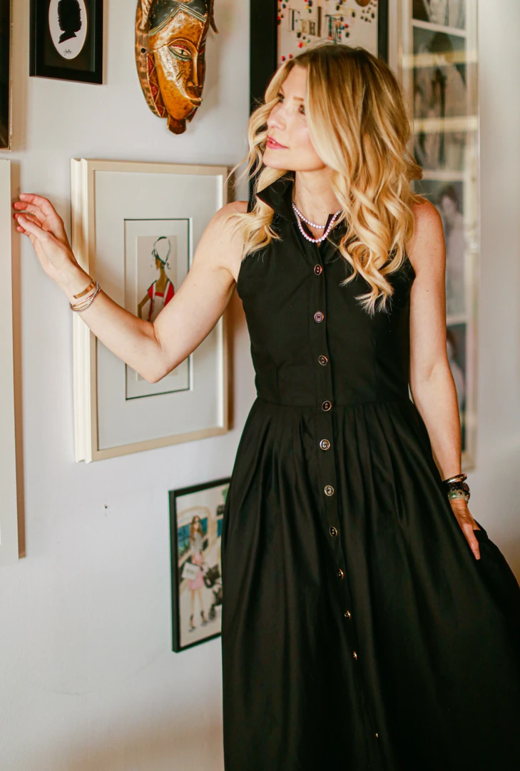 BURU Pink Label Clothing Sleeveless Placket Front Shirtdress- Black Poplin 5 BURU Pink Label Clothing Sleeveless Placket Front Shirtdress- Black Poplin