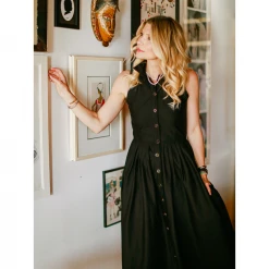 BURU Pink Label Clothing Sleeveless Placket Front Shirtdress- Black Poplin 27 BURU Pink Label Clothing Sleeveless Placket Front Shirtdress- Black Poplin