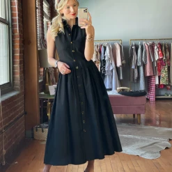 BURU Pink Label Clothing Sleeveless Placket Front Shirtdress- Black Poplin 22 BURU Pink Label Clothing Sleeveless Placket Front Shirtdress- Black Poplin