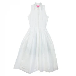 BURU Pink Label Clothing Sleeveless Placket Front Shirtdress - White Poplin - PRE-SALE