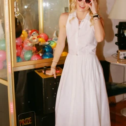 BURU Pink Label Clothing Sleeveless Placket Front Shirtdress - White Poplin - PRE-SALE