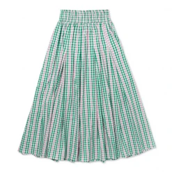 BURU White Label Smocked Waist MIDI Skirt - Green & Pink Plaid