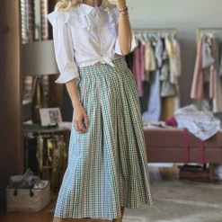 BURU White Label Smocked Waist MIDI Skirt - Green & Pink Plaid