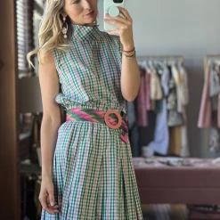 BURU White Label Clothing Sleeveless Mod Top - Green & Pink Plaid