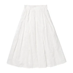 BURU White Label Smocked Waist MIDI Skirt - White Embroidery