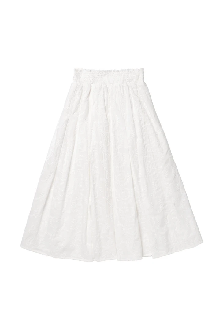 BURU White Label Smocked Waist MIDI Skirt - White Embroidery 3 BURU White Label Smocked Waist MIDI Skirt - White Embroidery