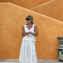 BURU White Label Smocked Waist MIDI Skirt - White Embroidery 24 BURU White Label Smocked Waist MIDI Skirt - White Embroidery