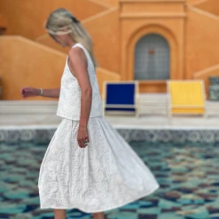 BURU White Label Smocked Waist MIDI Skirt - White Embroidery 23 BURU White Label Smocked Waist MIDI Skirt - White Embroidery