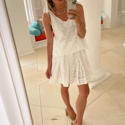 BURU White Label Smocked Waist Skirt - White Embroidery 26 BURU White Label Smocked Waist Skirt - White Embroidery