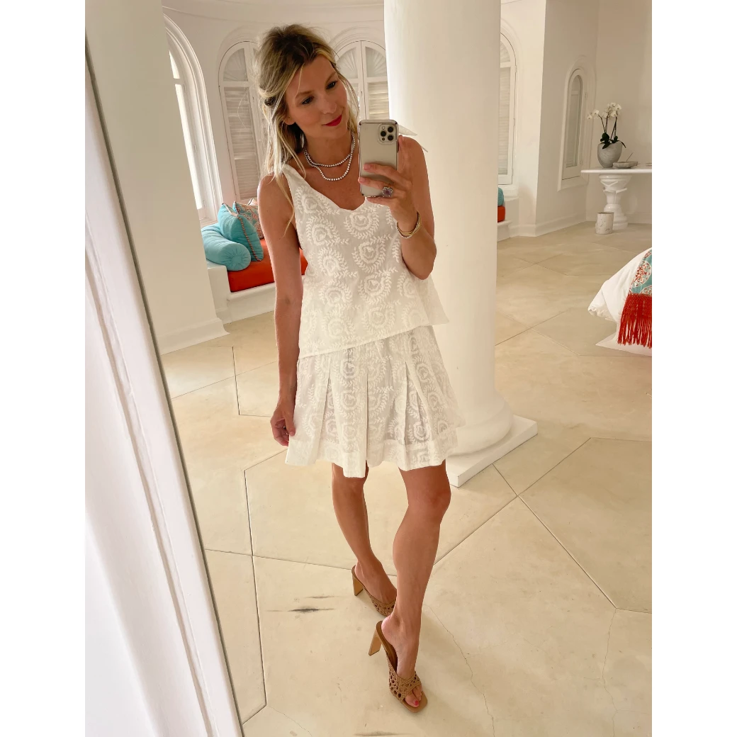 BURU White Label Smocked Waist Skirt - White Embroidery 18 BURU White Label Smocked Waist Skirt - White Embroidery