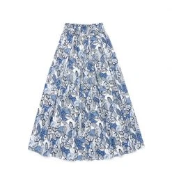 BURU White Label Smocked Waist MIDI Skirt - Blue Leaves Bottoms