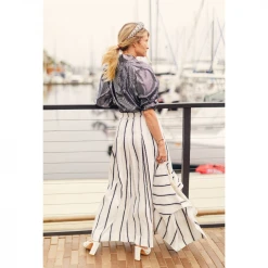 BURU White Label Sparkle Stripe Maxi Skirt - Navy & White Clothing