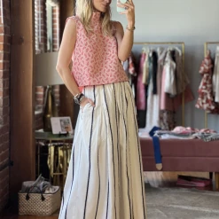 BURU White Label Sparkle Stripe Maxi Skirt - Navy & White Clothing