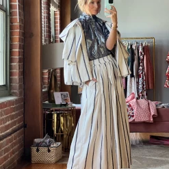 BURU White Label Sparkle Stripe Maxi Skirt - Navy & White Clothing