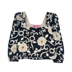 BURU Pink Label Square Neck Long Sleeve Top - Black Floral Clothing