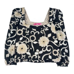 BURU Pink Label Square Neck Long Sleeve Top - Black Floral Clothing