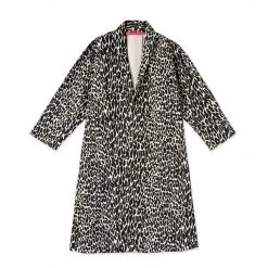 BURU Pink Label Swing Coat Knee Length - Black & White Cheetah Cotton Twill