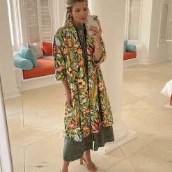 BURU Pink Label Swing Coat Knee Length - Botanicals