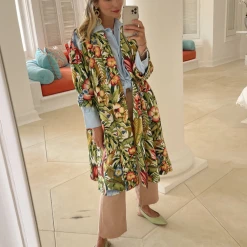 BURU Pink Label Swing Coat Knee Length - Botanicals