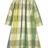 BURU Pink Label Swing Coat Knee Length - Yellow & Green Plaid Clothing