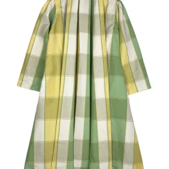 BURU Pink Label Swing Coat Knee Length - Yellow & Green Plaid Clothing