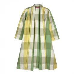 BURU Pink Label Swing Coat Knee Length - Yellow & Green Plaid Clothing