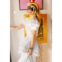 BURU Pink Label Puff Sleeve Top - White Poplin Clothing 22 BURU Pink Label Puff Sleeve Top - White Poplin Clothing