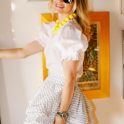 BURU Pink Label Puff Sleeve Top - White Poplin Clothing