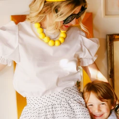 BURU Pink Label Puff Sleeve Top - White Poplin Clothing 17 BURU Pink Label Puff Sleeve Top - White Poplin Clothing