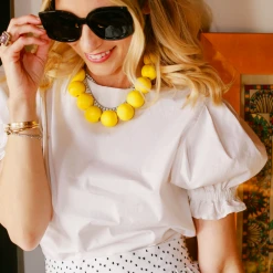 BURU Pink Label Puff Sleeve Top - White Poplin Clothing 19 BURU Pink Label Puff Sleeve Top - White Poplin Clothing