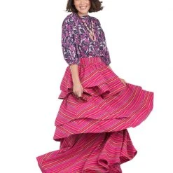 BURU White Label Teagan Tiered Skirt - Pink Stripe Clothing