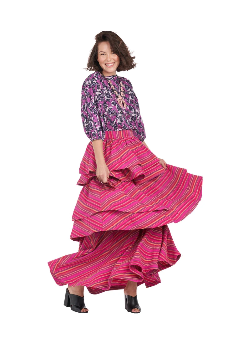 BURU White Label Teagan Tiered Skirt - Pink Stripe Clothing 4 BURU White Label Teagan Tiered Skirt - Pink Stripe Clothing