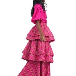 BURU White Label Teagan Tiered Skirt - Pink Stripe Clothing