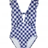 BURU White Label Tie-front Swimsuit - Navy Gingham