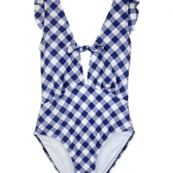 BURU White Label Tie-front Swimsuit - Navy Gingham