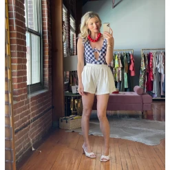 BURU White Label Tie-front Swimsuit - Navy Gingham