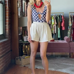 BURU White Label Tie-front Swimsuit - Navy Gingham